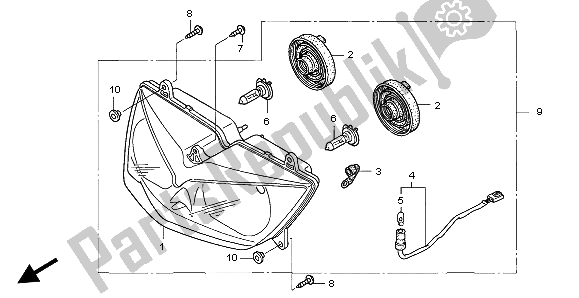 All parts for the Headlight (eu) of the Honda XL 1000V 2004