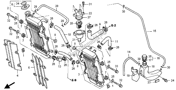 All parts for the Radiator & Thermostat of the Honda XR 650R 2004