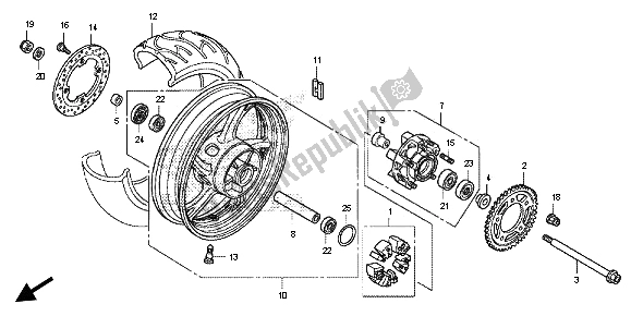 All parts for the Rear Wheel of the Honda CB 600F Hornet 2013