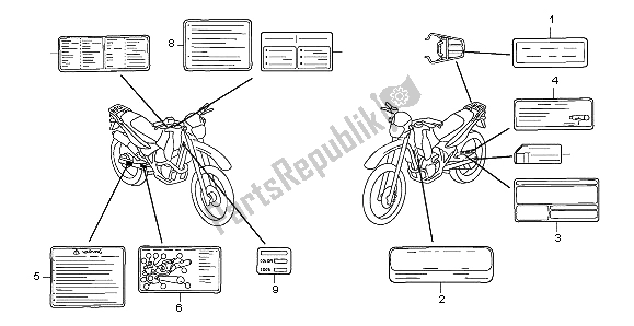 Alle onderdelen voor de Waarschuwingsetiket van de Honda XR 125L 2003