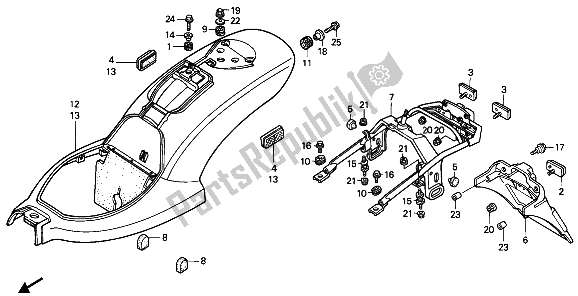 All parts for the Rear Fender of the Honda VT 600C 1988