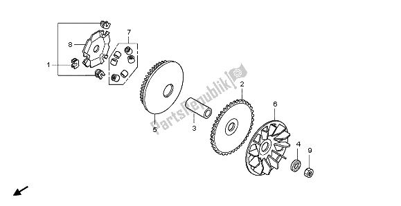 All parts for the Drive Face of the Honda NHX 110 WH 2009