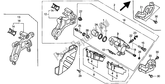 Alle onderdelen voor de Achter Remklauw van de Honda CR 250R 1994
