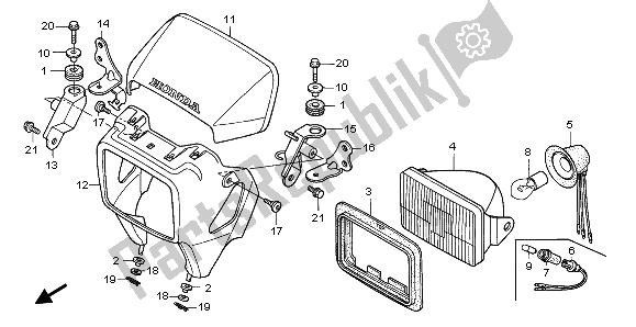 All parts for the Headlight of the Honda XR 400R 2002