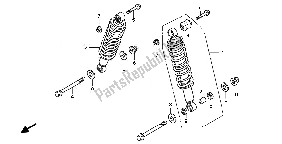 All parts for the Rear Cushion of the Honda TRX 420 FA Fourtrax Rancher AT 2010