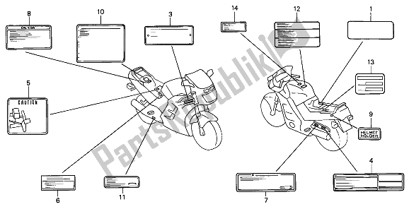 All parts for the Caution Label of the Honda CBR 1000F 1990