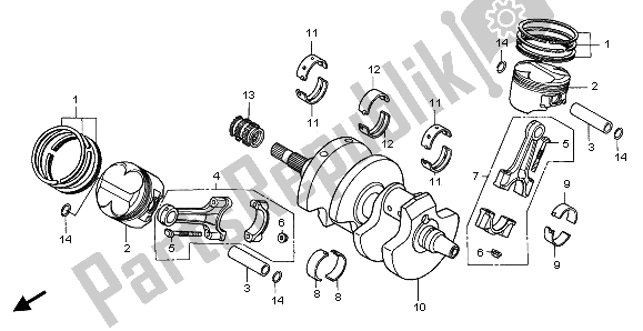 All parts for the Crankshaft & Piston of the Honda VFR 800A 2003