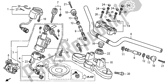 Tutte le parti per il Gestire Il Tubo E Il Ponte Superiore del Honda CB 1000 RA 2010