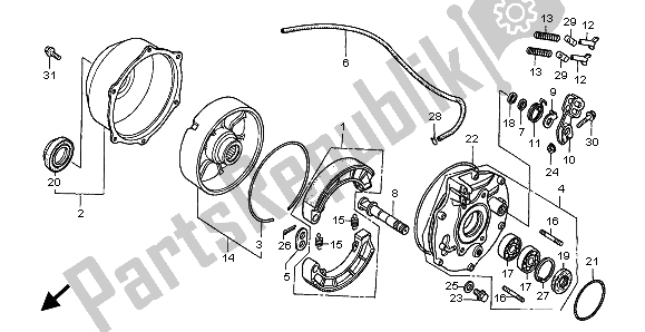 Tutte le parti per il Pannello Freno Posteriore del Honda TRX 450 ES Foreman 2001