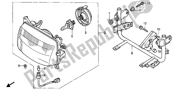 All parts for the Headlight (uk) of the Honda NX 650 1988