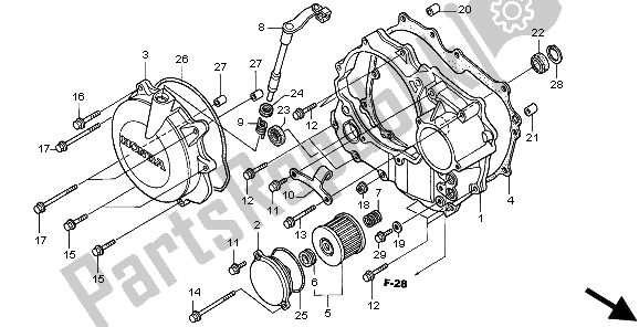 All parts for the Right Crankcase Cover of the Honda XR 400R 1999