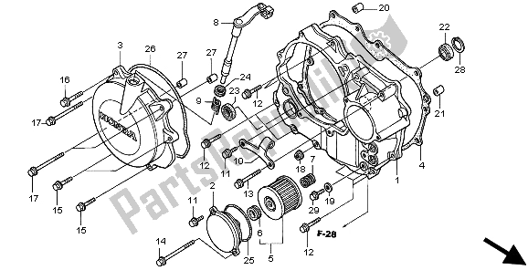 All parts for the Right Crankcase Cover of the Honda XR 400R 1999