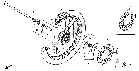 All parts for the Front Wheel of the Honda CR 80R 1993