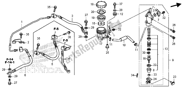 All parts for the Rear Brake Master Cylinder of the Honda CB 1000 RA 2013