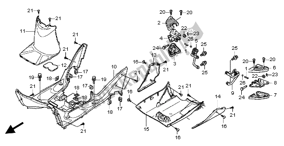 All parts for the Floor Panel & Pillion Step of the Honda SH 125 2012