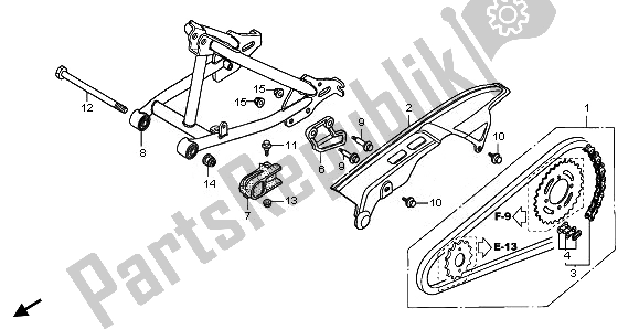 All parts for the Swingarm & Chain Case of the Honda CRF 70F 2008