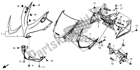 All parts for the Upper Cowl of the Honda CBR 500R 2013