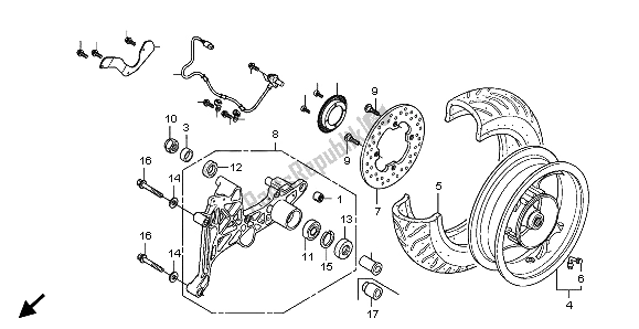 All parts for the Rear Wheel of the Honda FES 150 2007