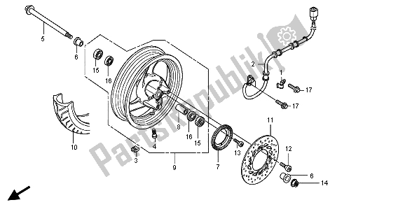 All parts for the Front Wheel of the Honda FES 150A 2009