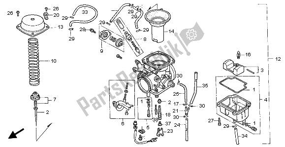 Alle onderdelen voor de Carburator van de Honda NX 650 1998