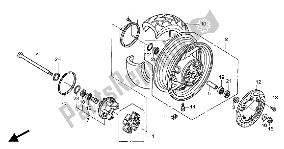 All parts for the Rear Wheel of the Honda ST 1300 2004