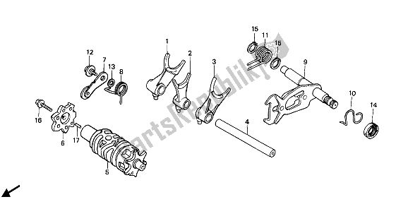 All parts for the Gearshift Drum of the Honda NX 250 1988