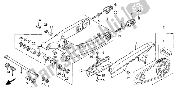 All parts for the Swingarm of the Honda CBR 600F 2007