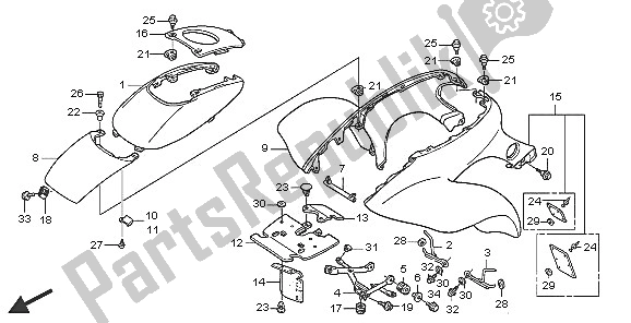 All parts for the Front Fender of the Honda TRX 300 EX Fourtrax 2005