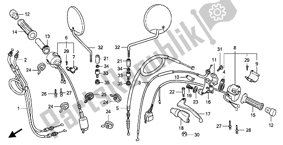 All parts for the Handle Lever & Switch-cable of the Honda NX 250 1991