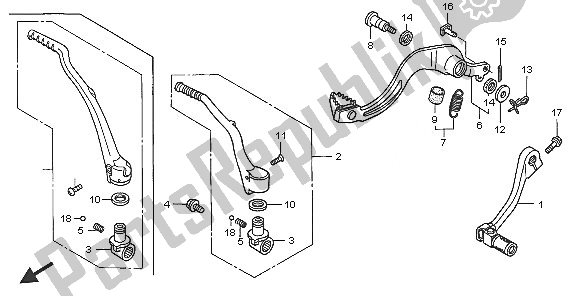 All parts for the Pedal & Kick Starter Arm of the Honda CRF 450X 2005