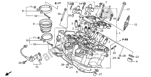 Alle onderdelen voor de Cilinderkop (achter) van de Honda VFR 800A 2006