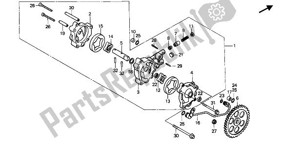 All parts for the Oil Pump of the Honda XR 600R 1990