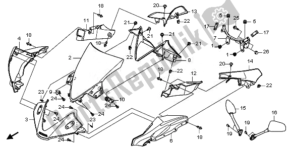 Alle onderdelen voor de Bovenste Kap van de Honda CBR 125 RW 2011