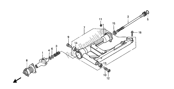 All parts for the Swingarm & Propeller Shaft of the Honda GL 1500 1988