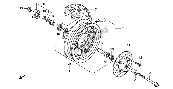 All parts for the Front Wheel of the Honda PES 125R 2011