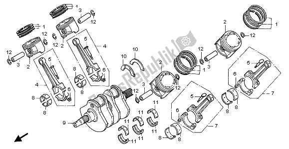 All parts for the Crankshaft & Piston of the Honda ST 1100 1998