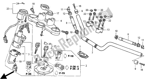 All parts for the Handle Pipe & Top Bridge of the Honda NT 650V 2000