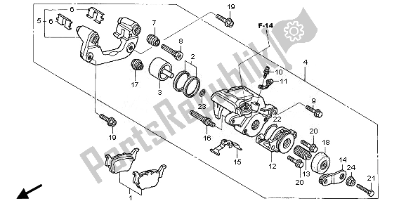 Todas as partes de Pinça De Freio Traseiro do Honda TRX 450 ER 2008