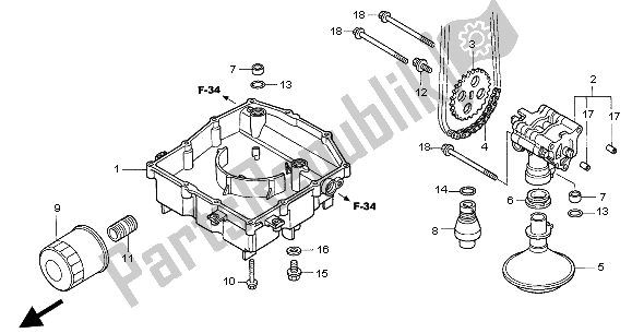 All parts for the Oil Pump of the Honda VFR 800A 2004