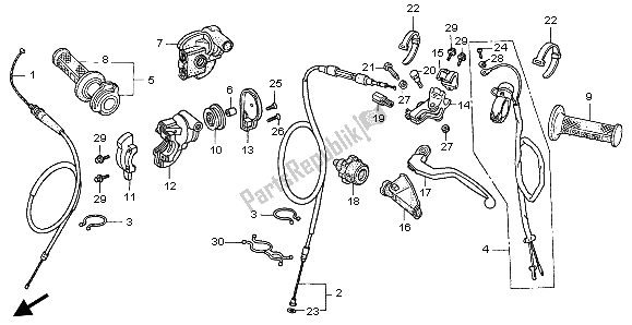 Todas las partes para Manejar Palanca E Interruptor Y Cable de Honda CR 125R 2004