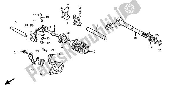 All parts for the Gearshift Drum of the Honda CR 250R 2007