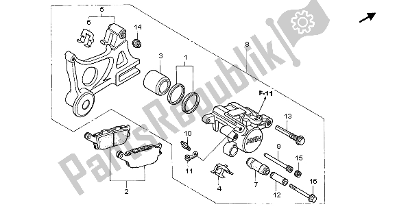 Alle onderdelen voor de Achter Remklauw van de Honda CBR 600F 2003