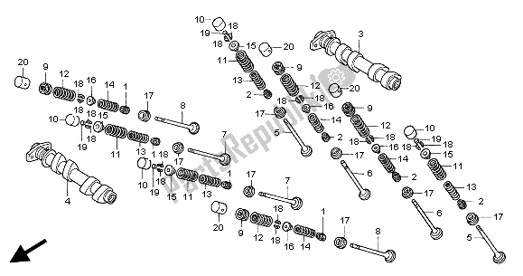 Tutte le parti per il Albero A Camme E Valvola (anteriore) del Honda VFR 800 2004