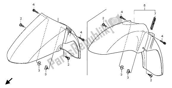 All parts for the Front Fender of the Honda FES 125A 2007