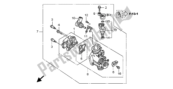 Alle onderdelen voor de Gasklephuis van de Honda ANF 125 2007