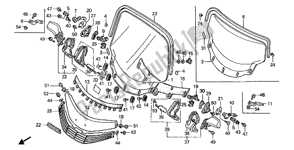 All parts for the Wind Screen & Back Mirror of the Honda GL 1500 1990