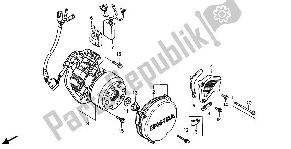 Todas las partes para Generador Y C. D. I. Unidad Y Tapa Izquierda Del Cárter de Honda CR 250R 1992