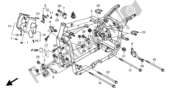 All parts for the Frame Body of the Honda VTX 1300S 2004