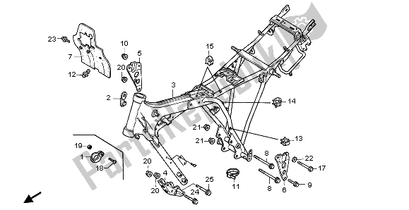 All parts for the Frame Body of the Honda CB 250 1997