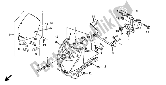 Tutte le parti per il Cappuccio Anteriore del Honda CBF 125M 2009